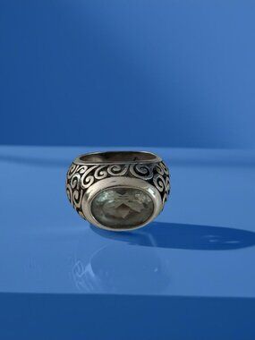 Brighton Chunky Sterling Silver Green Amethyst Open Scroll Swirl Ring Sz 6